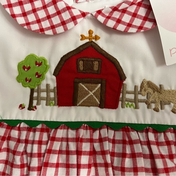 NEW Petit Ami Girl Farm Bloomer Set Red Gingham Farmhouse Size 6 months - Picture 6 of 11